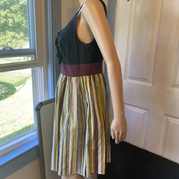 Anthropologie Burlapp Boutonniere Women's M Black Silk Rosette Flare Dress - Picture 7 of 8